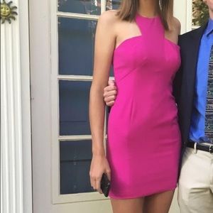 JAYGODFREY Hot Pink Halter Mini Cutout Dress